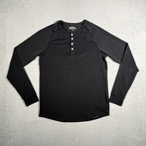 Barbell Apparel Shirt Mens Small Black Henley Casual Preppy Stretch Long Sleeve